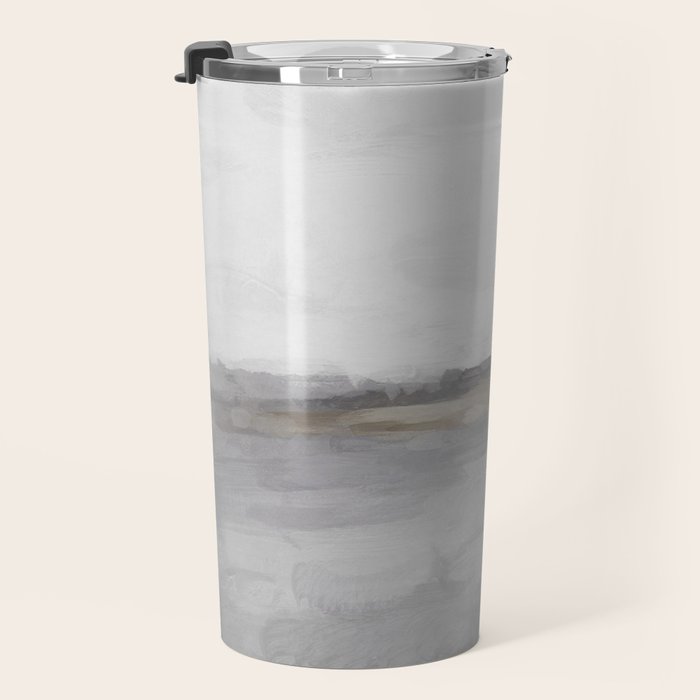 Cloudy Horizon I - Light & Dark Gray with Gold Charcoal Grey Abstract Painting, Modern Wall Art, Travel Mug Gallery Image 3