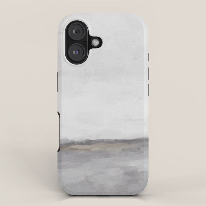 Cloudy Horizon I - Light & Dark Gray with Gold Charcoal Grey Abstract Painting, Modern Wall Art, iPhone Case Gallery Image 1