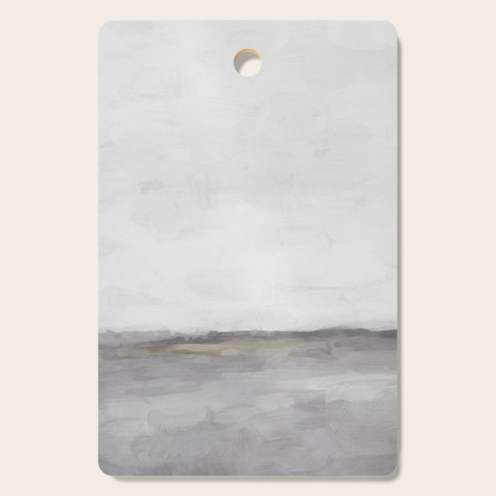 Cloudy Horizon I - Light & Dark Gray with Gold Charcoal Grey Abstract Painting, Modern Wall Art, Cutting Board Gallery Image 1
