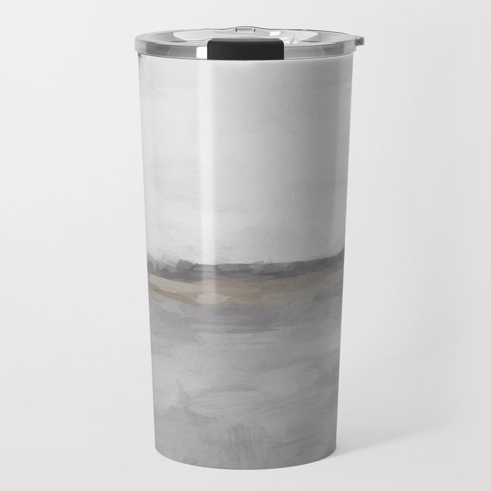Cloudy Horizon I - Light & Dark Gray with Gold Charcoal Grey Abstract Painting, Modern Wall Art, Travel Mug Gallery Image 1