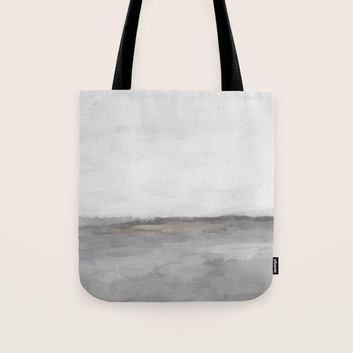 Cloudy Horizon I - Light & Dark Gray with Gold Charcoal Grey Abstract Painting, Modern Wall Art, Tote Bag Gallery Image 1