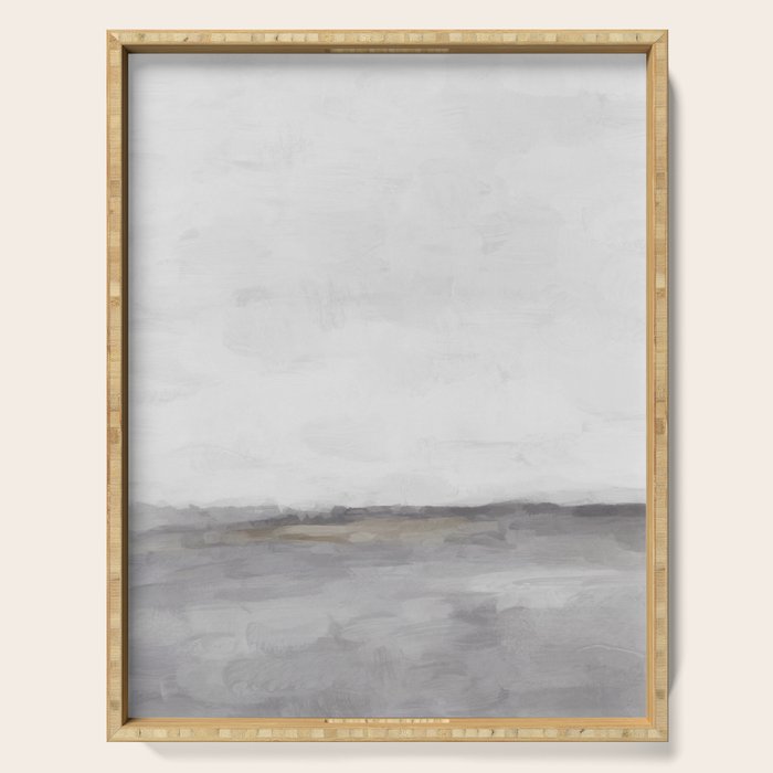 Cloudy Horizon I - Light & Dark Gray with Gold Charcoal Grey Abstract Painting, Modern Wall Art, Serving Tray Gallery Image 1