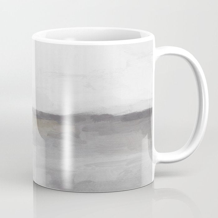 Cloudy Horizon I - Light & Dark Gray with Gold Charcoal Grey Abstract Painting, Modern Wall Art, Coffee Mug Gallery Image 1