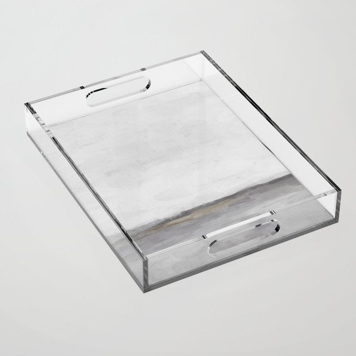 Cloudy Horizon I - Light & Dark Gray with Gold Charcoal Grey Abstract Painting, Modern Wall Art, Acrylic Tray Gallery Image 1