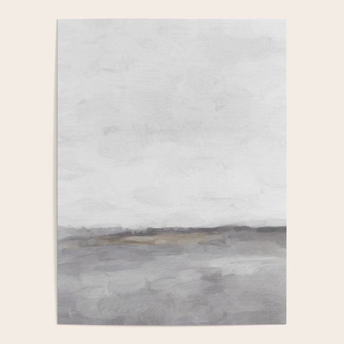 Cloudy Horizon I - Light & Dark Gray with Gold Charcoal Grey Abstract Painting, Modern Wall Art, Poster Gallery Image 1