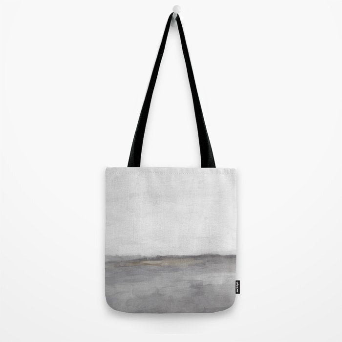 Cloudy Horizon I - Light & Dark Gray with Gold Charcoal Grey Abstract Painting, Modern Wall Art, Tote Bag Gallery Image 2