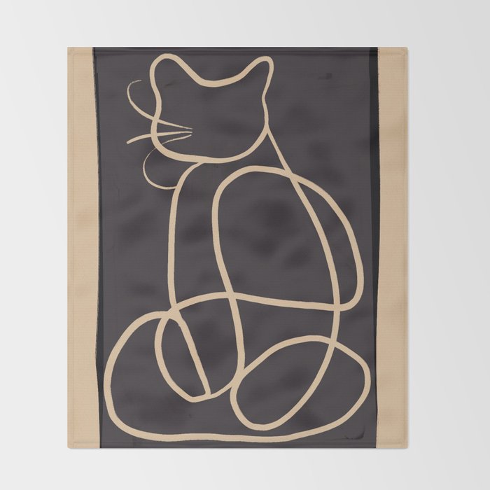 Abstract Line Art Cat Throw Blanket Gallery Image 2