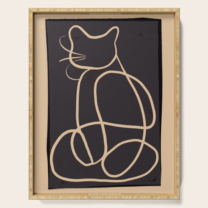 Abstract Line Art Cat Serving Tray Gallery Image 1