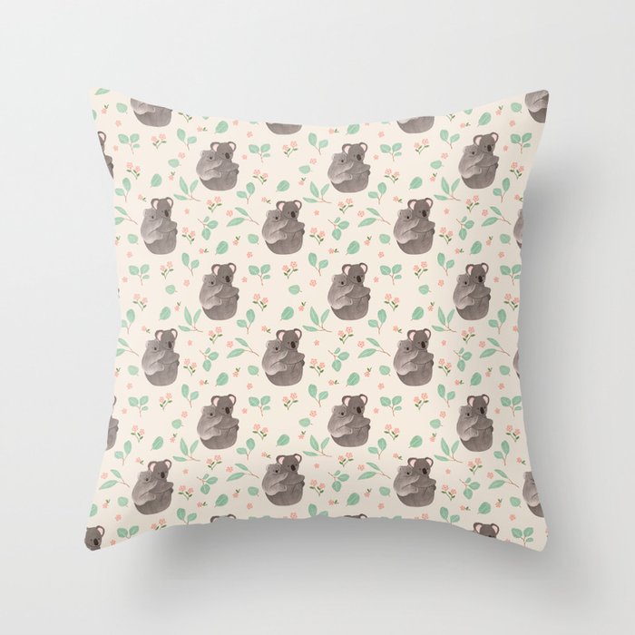 Koala and Eucalyptus Pattern Throw Pillow Gallery Image 6