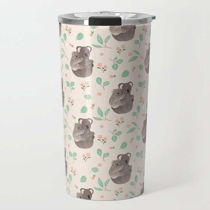 Koala and Eucalyptus Pattern Travel Mug Gallery Image 1