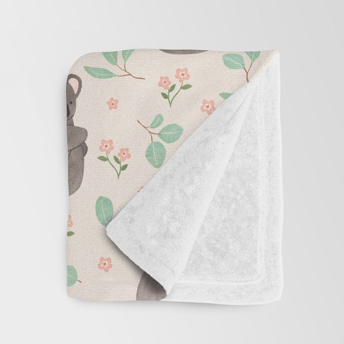 Koala and Eucalyptus Pattern Throw Blanket Gallery Image 3