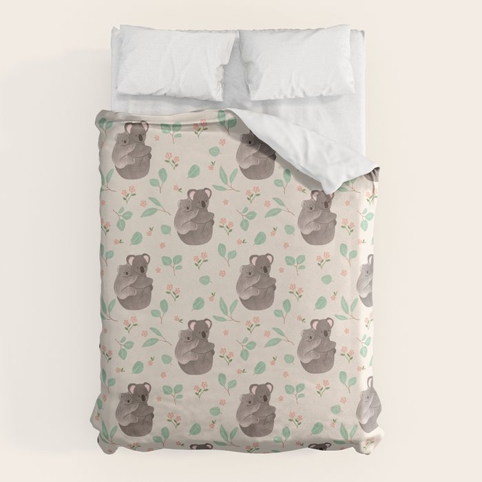 Koala and Eucalyptus Pattern Duvet Cover Gallery Image 1