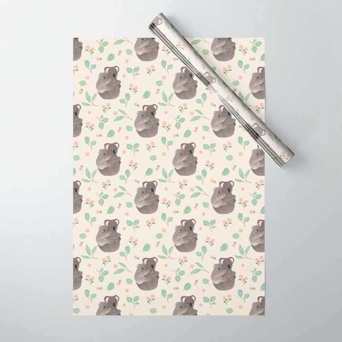 Koala and Eucalyptus Pattern Wrapping Paper Gallery Image 1