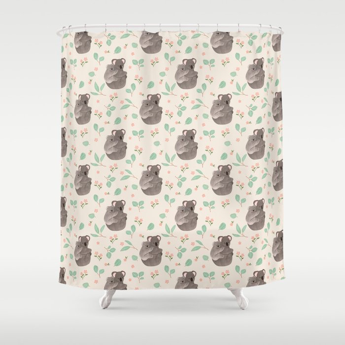 Koala and Eucalyptus Pattern Shower Curtain Gallery Image 1