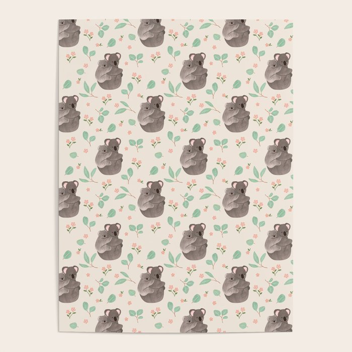 Koala and Eucalyptus Pattern Poster Gallery Image 1