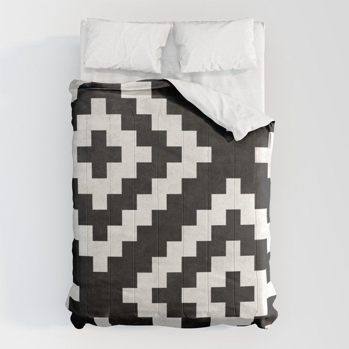 Urban Tribal Pattern No.17 - Aztec - Black and White Concrete Comforter Gallery Image 1
