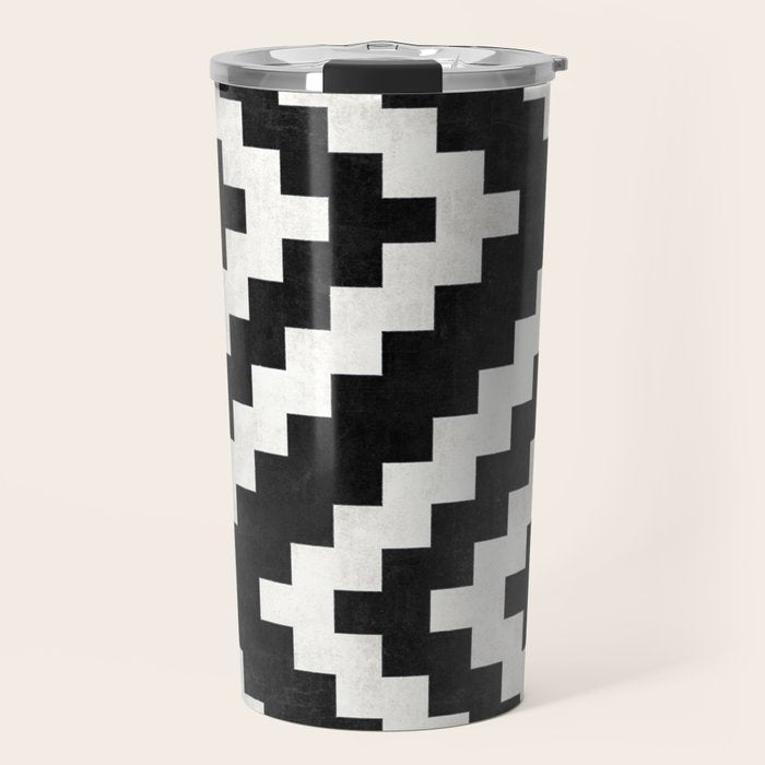 Urban Tribal Pattern No.17 - Aztec - Black and White Concrete Travel Mug Gallery Image 1