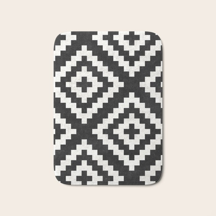 Urban Tribal Pattern No.17 - Aztec - Black and White Concrete Bath Mat Gallery Image 1