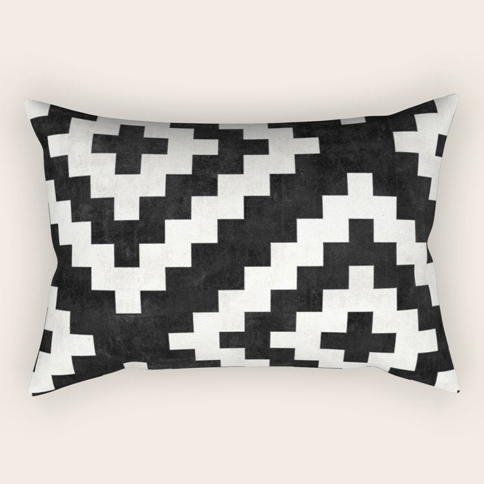 Urban Tribal Pattern No.17 - Aztec - Black and White Concrete Rectangular Pillow Gallery Image 2