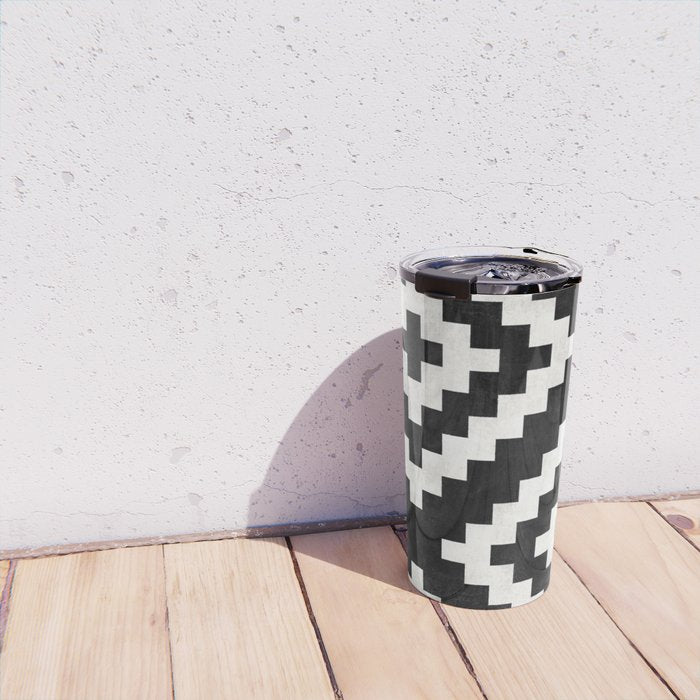 Urban Tribal Pattern No.17 - Aztec - Black and White Concrete Travel Mug Gallery Image 4
