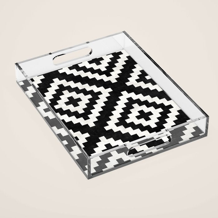 Urban Tribal Pattern No.17 - Aztec - Black and White Concrete Acrylic Tray Gallery Image 1