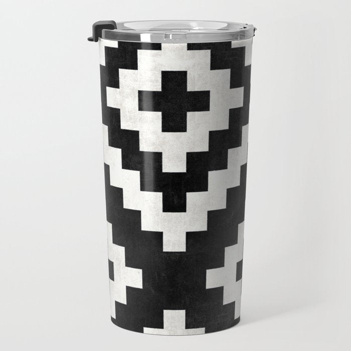 Urban Tribal Pattern No.17 - Aztec - Black and White Concrete Travel Mug Gallery Image 3