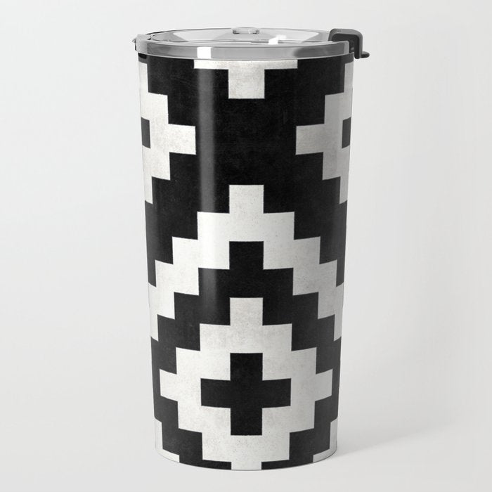 Urban Tribal Pattern No.17 - Aztec - Black and White Concrete Travel Mug Gallery Image 2