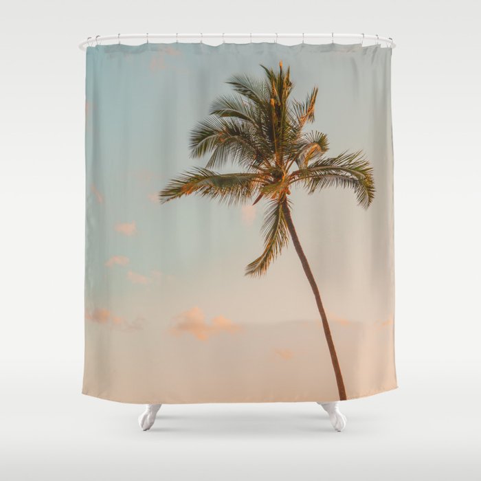 Palm Tree Sunset - Hawaii Tropical Nature Photography Shower Curtain Gallery Image 1