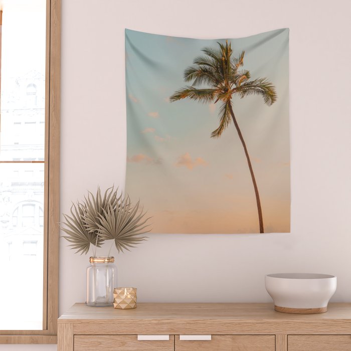 Palm Tree Sunset - Hawaii Tropical Nature Photography Wall Tapestry Gallery Image 2