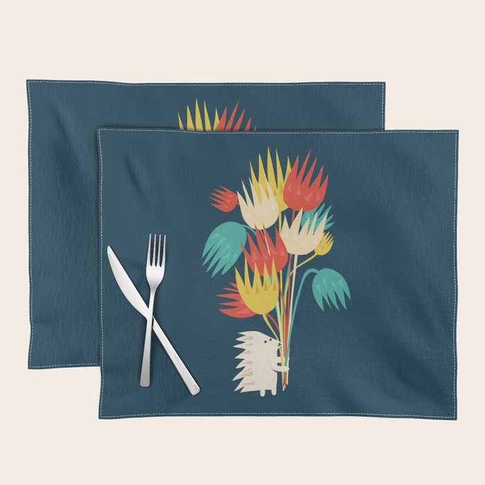 Hedgehog with flowers Placemat Gallery Image 1