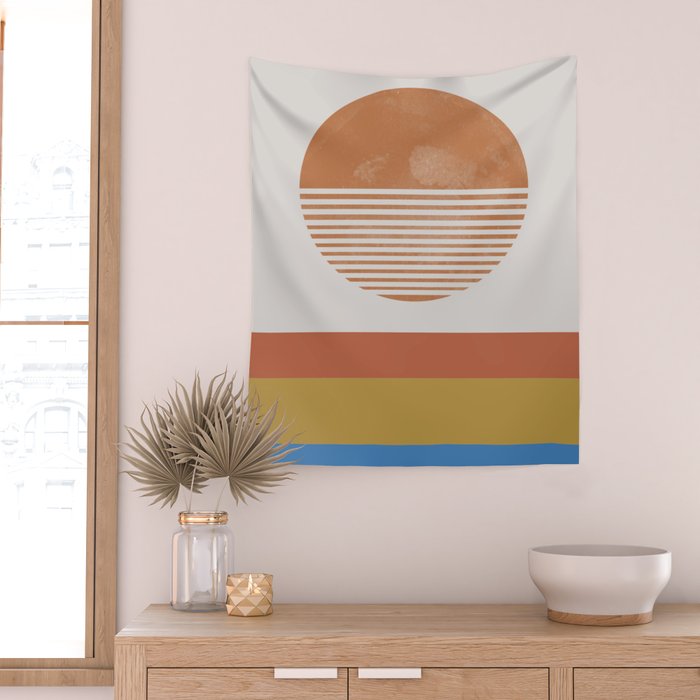 Sunshine, Modern Abstract Landscape, Sun Wall Tapestry Gallery Image 2