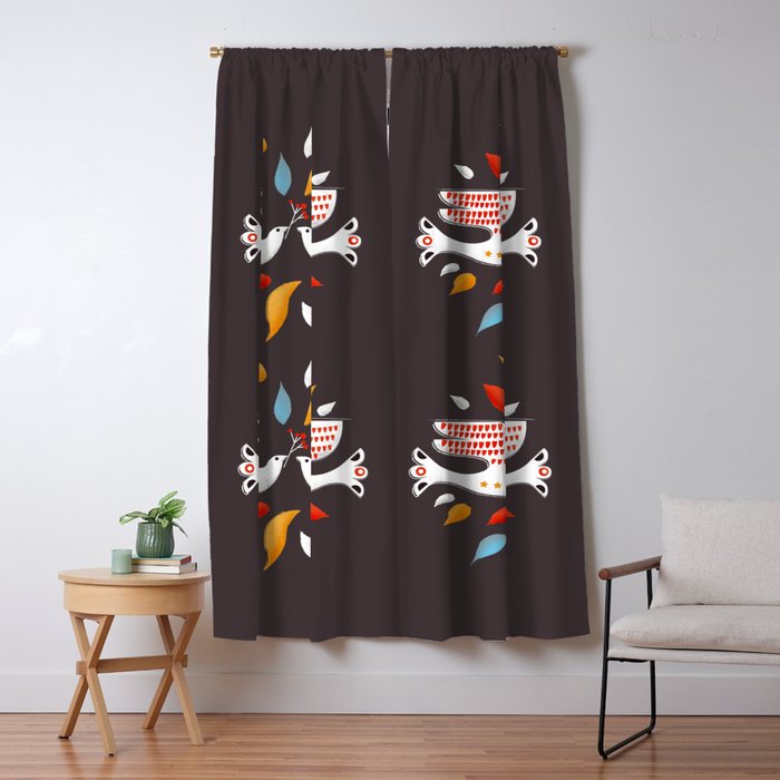 Retro christmas birds illustration Window Curtain Gallery Image 1