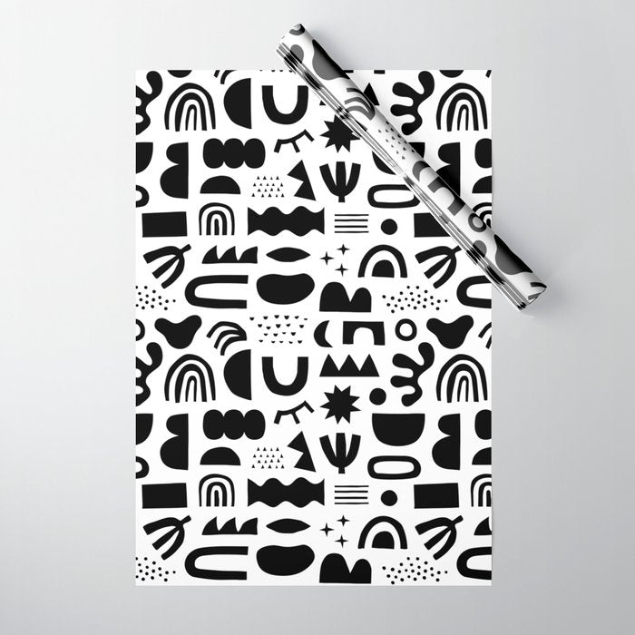 Black and white abstract organic shape pattern Wrapping Paper Gallery Image 1