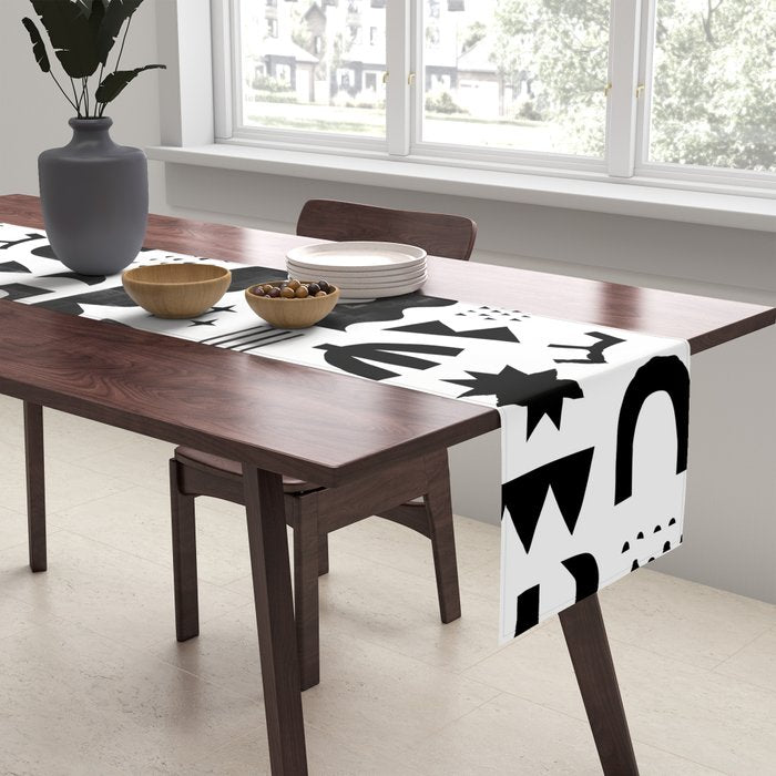 Black and white abstract organic shape pattern Table Runner Gallery Image 2