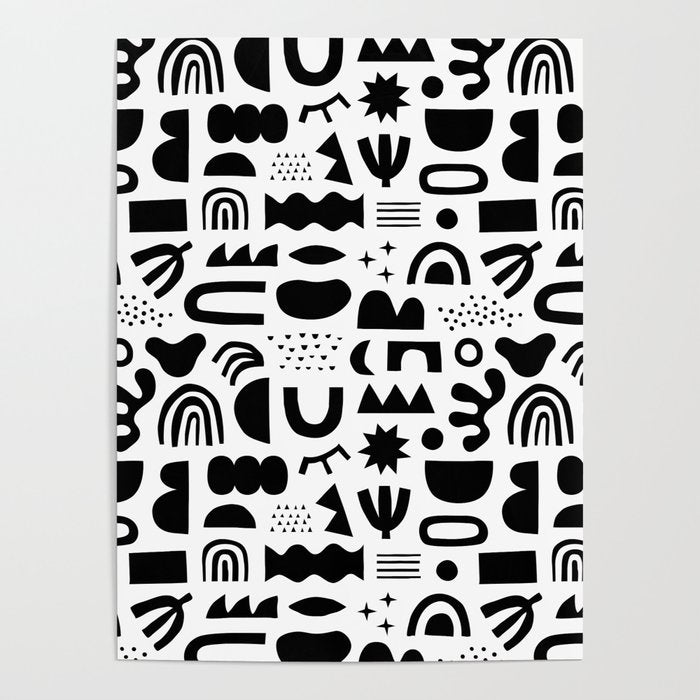 Black and white abstract organic shape pattern Poster Gallery Image 4