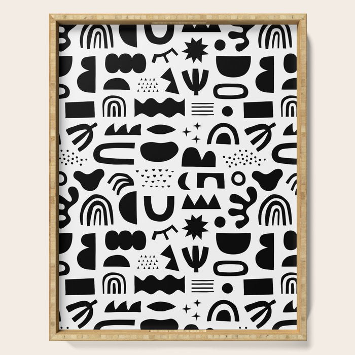 Black and white abstract organic shape pattern Serving Tray Gallery Image 1