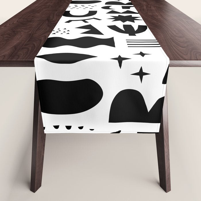 Black and white abstract organic shape pattern Table Runner Gallery Image 1