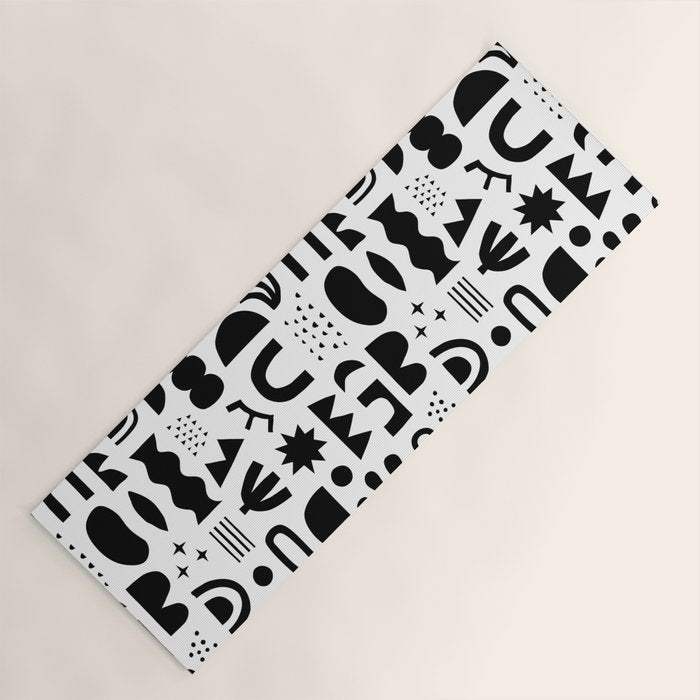 Black and white abstract organic shape pattern Yoga Mat Gallery Image 1