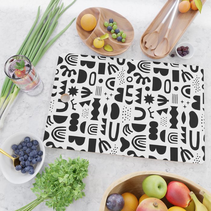 Black and white abstract organic shape pattern Cutting Board Gallery Image 2