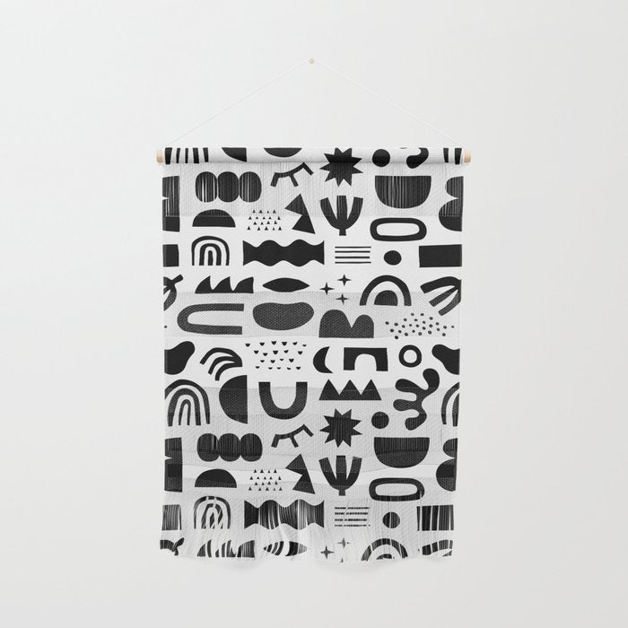 Black and white abstract organic shape pattern Wall Hanging Gallery Image 1
