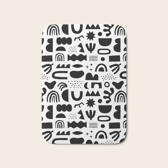 Black and white abstract organic shape pattern Bath Mat Gallery Image 1