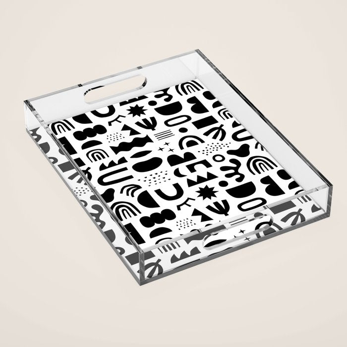 Black and white abstract organic shape pattern Acrylic Tray Gallery Image 1