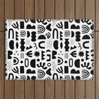 Black and white abstract organic shape pattern Outdoor Rug Gallery Image 1