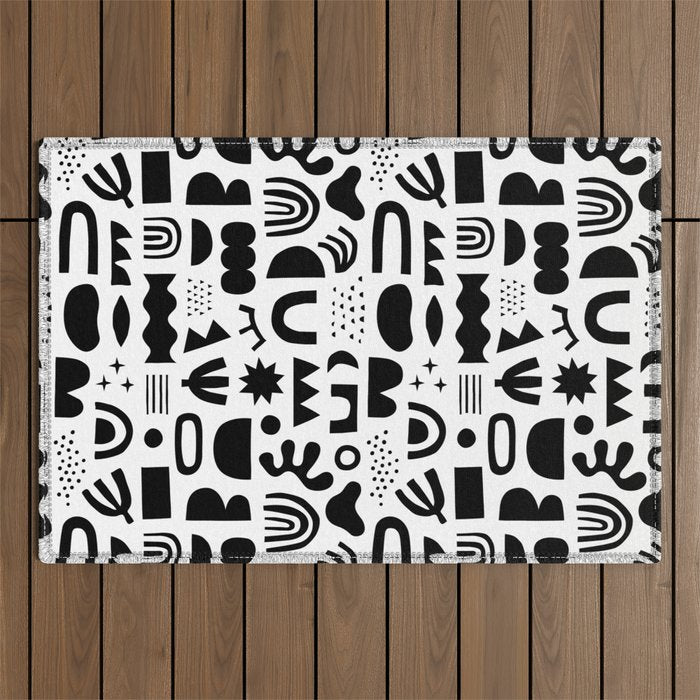 Black and white abstract organic shape pattern Outdoor Rug Gallery Image 1