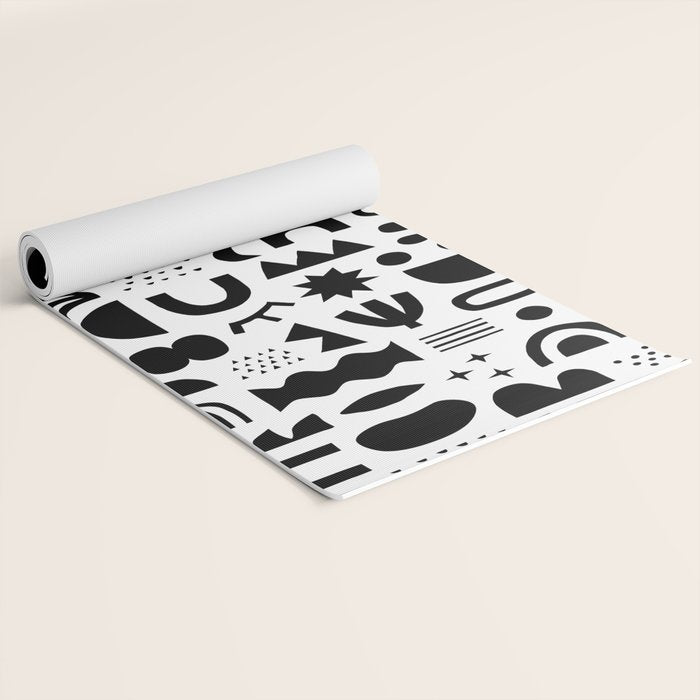 Black and white abstract organic shape pattern Yoga Mat Gallery Image 2