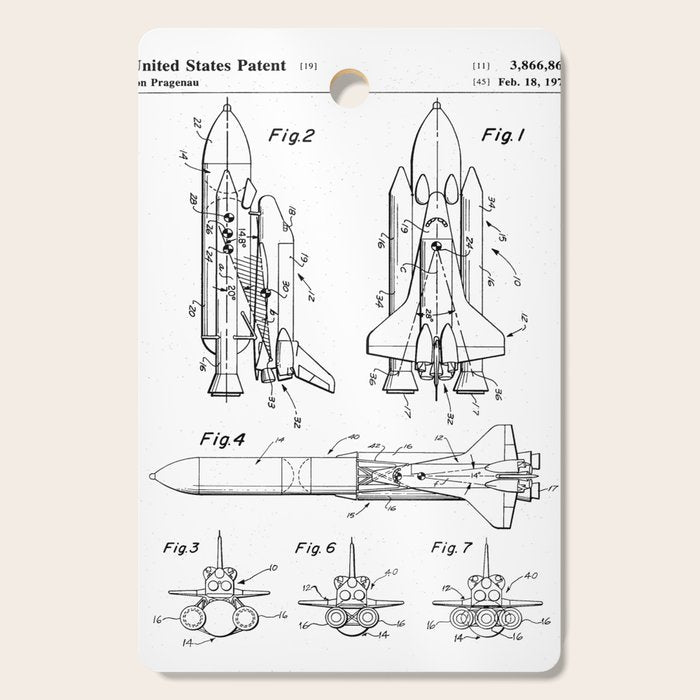 Nasa Space Shuttle Patent - Nasa Shuttle Art - Black And White Cutting Board Gallery Image 1