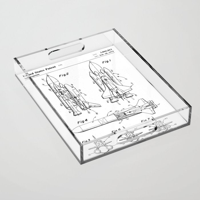 Nasa Space Shuttle Patent - Nasa Shuttle Art - Black And White Acrylic Tray Gallery Image 1