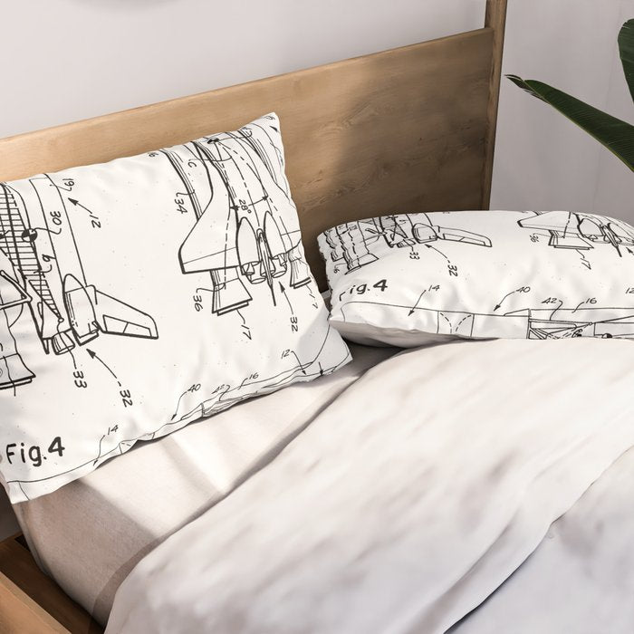 Nasa Space Shuttle Patent - Nasa Shuttle Art - Black And White Pillow Sham Gallery Image 2