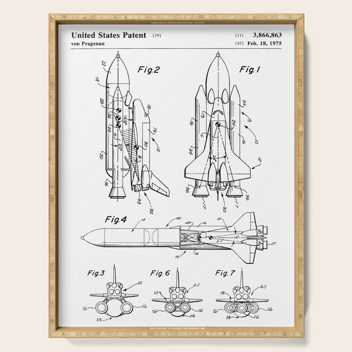 Nasa Space Shuttle Patent - Nasa Shuttle Art - Black And White Serving Tray Gallery Image 1