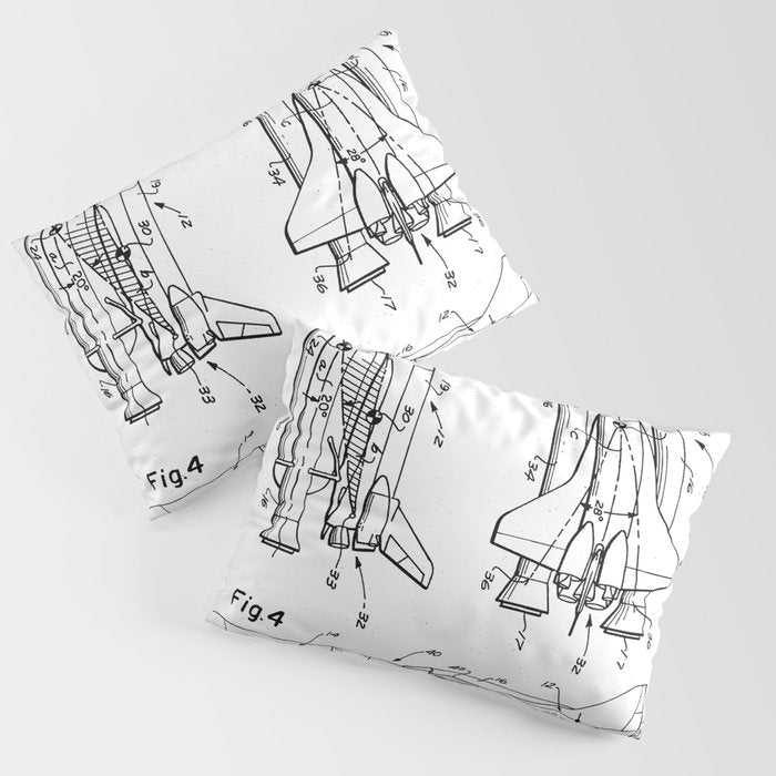 Nasa Space Shuttle Patent - Nasa Shuttle Art - Black And White Pillow Sham Gallery Image 1
